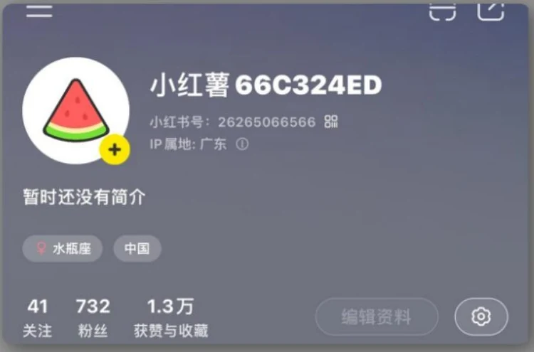 个人作品集第六页中的小红书账号主页截图